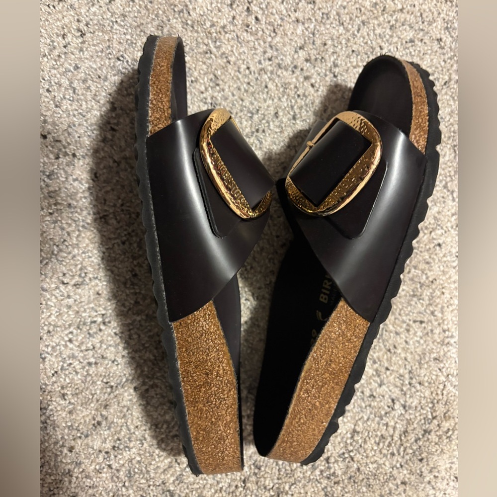 Birkenstock Madrid, black, big gold buckle, size 39. Like-new.